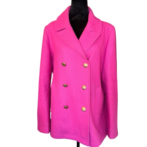 J Crew Peacoat Double Breasted Women's 14 Fushia Pink Wool Blend Tending EUC - Picture 5 of 10